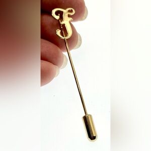 3 for $30 Vintage Gold Tone Initial F Letter Stick Lapel Pin 1970s